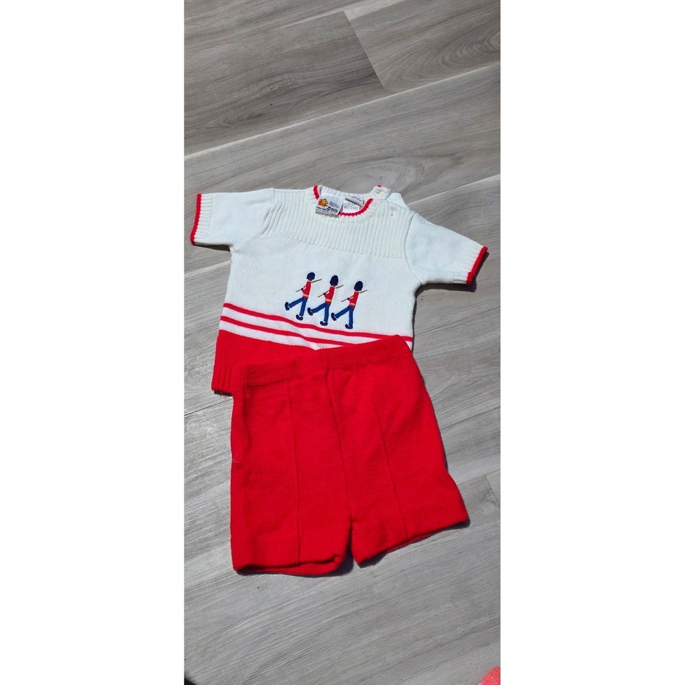 Winnie the Pooh Sears Vintage Baby Marching Soldiers Knit Set Red White 21-26 l…
